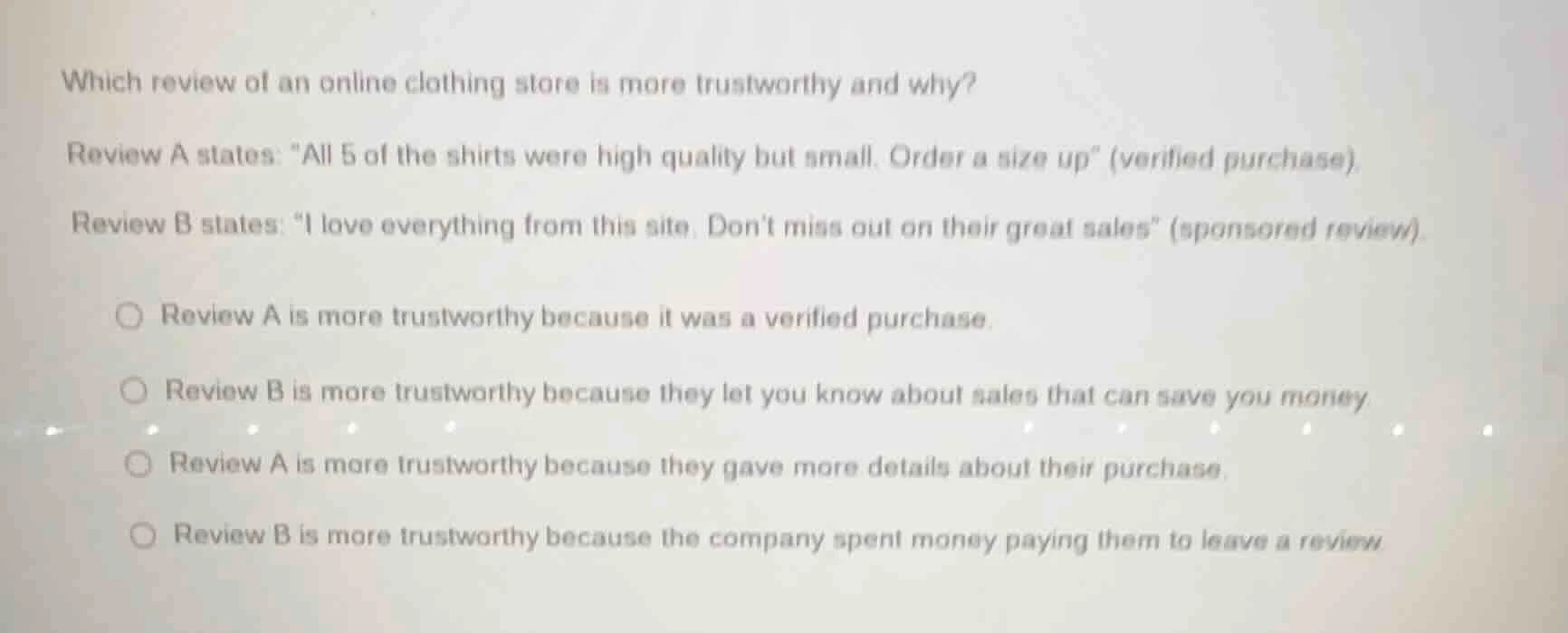 which review of an online clothing store is more trustworthy and why? r…