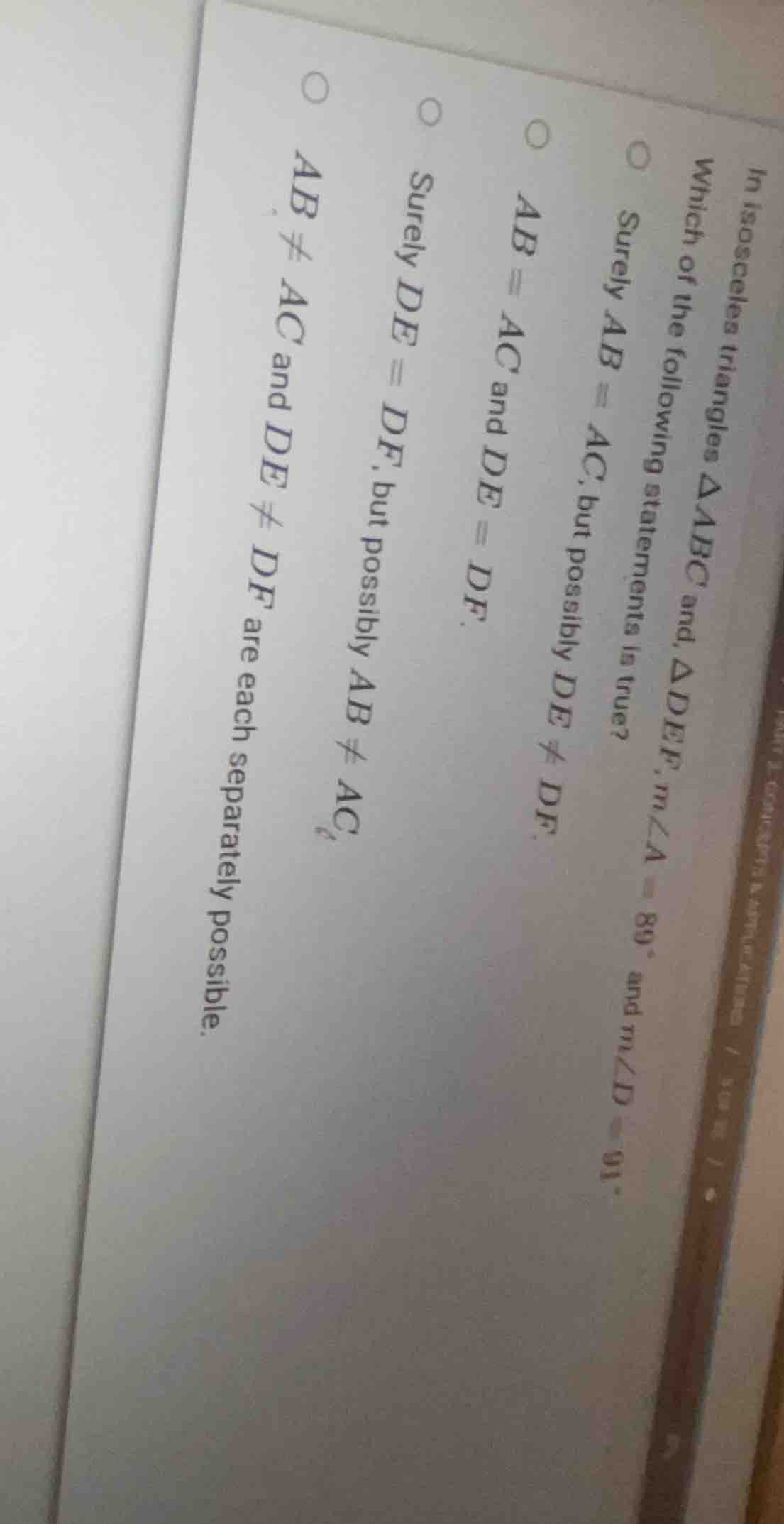 in isosceles triangles $\\triangle abc$ and $\\triangle def$, $m\\angle…