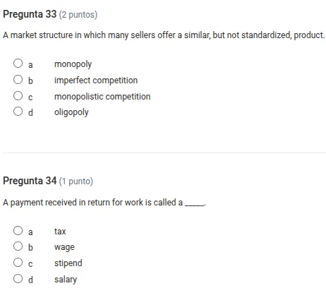 pregunta 33 (2 puntos) a market structure in which many sellers offer a…