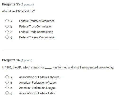 pregunta 35 (2 puntos) what does ftc stand for? ○ a federal transfer co…