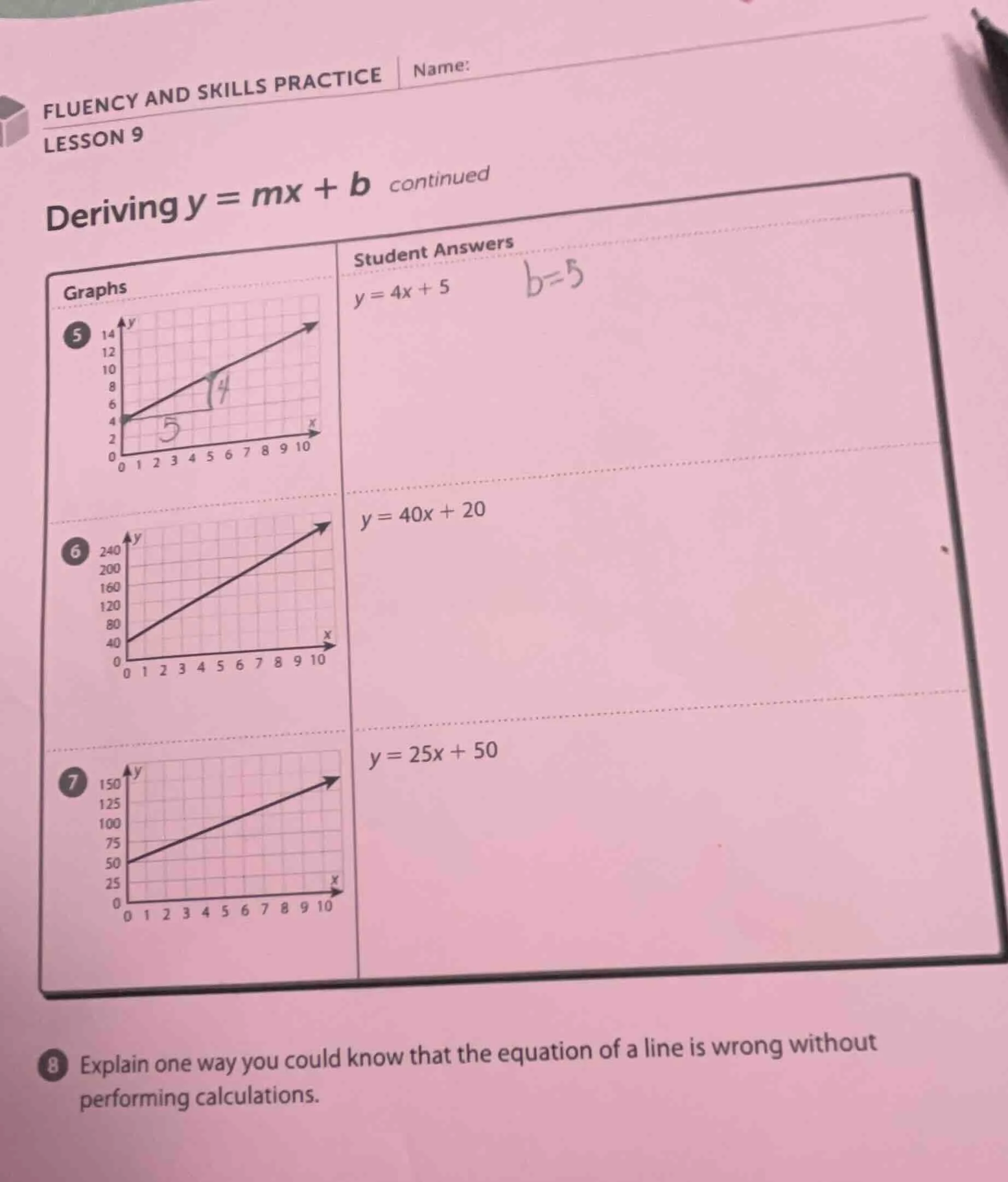 fluency and skills practice name: lesson 9 deriving $y = mx + b$ contin…