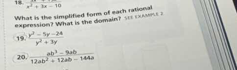 18. \\(\\frac{x}{x^2 + 3x - 10}\\) what is the simplified form of each …