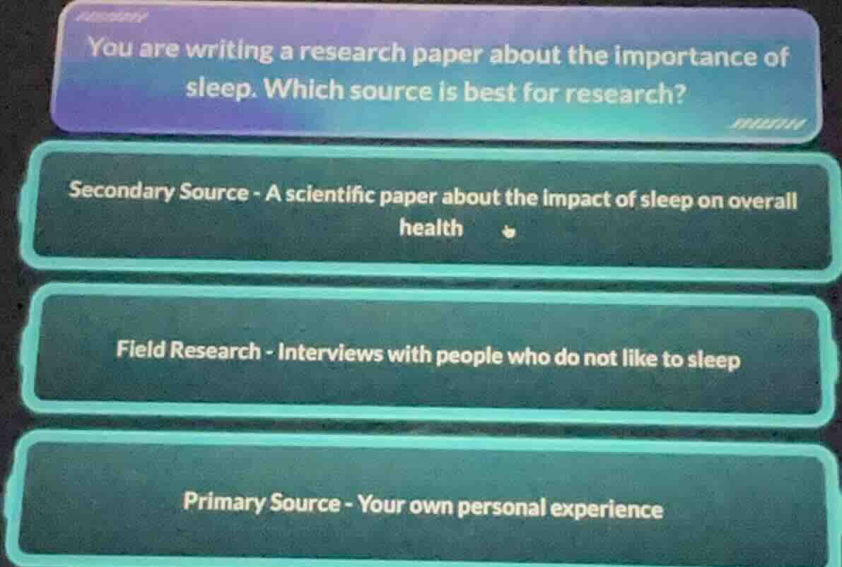 you are writing a research paper about the importance of sleep. which s…