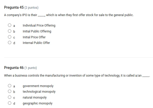 pregunta 45 (2 puntos) a companys ipo is their ____ which is when they …