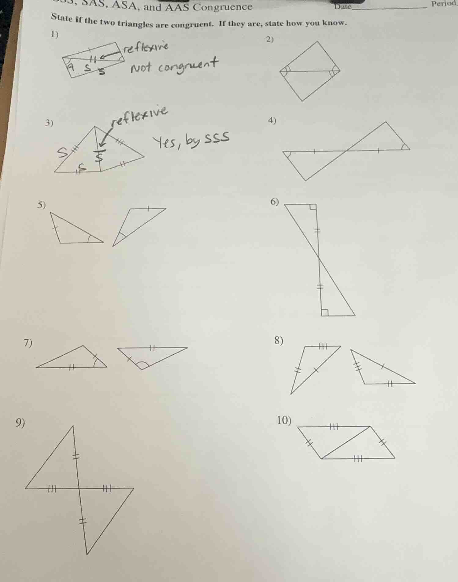 sss, sas, asa, and aas congruence state if the two triangles are congru…
