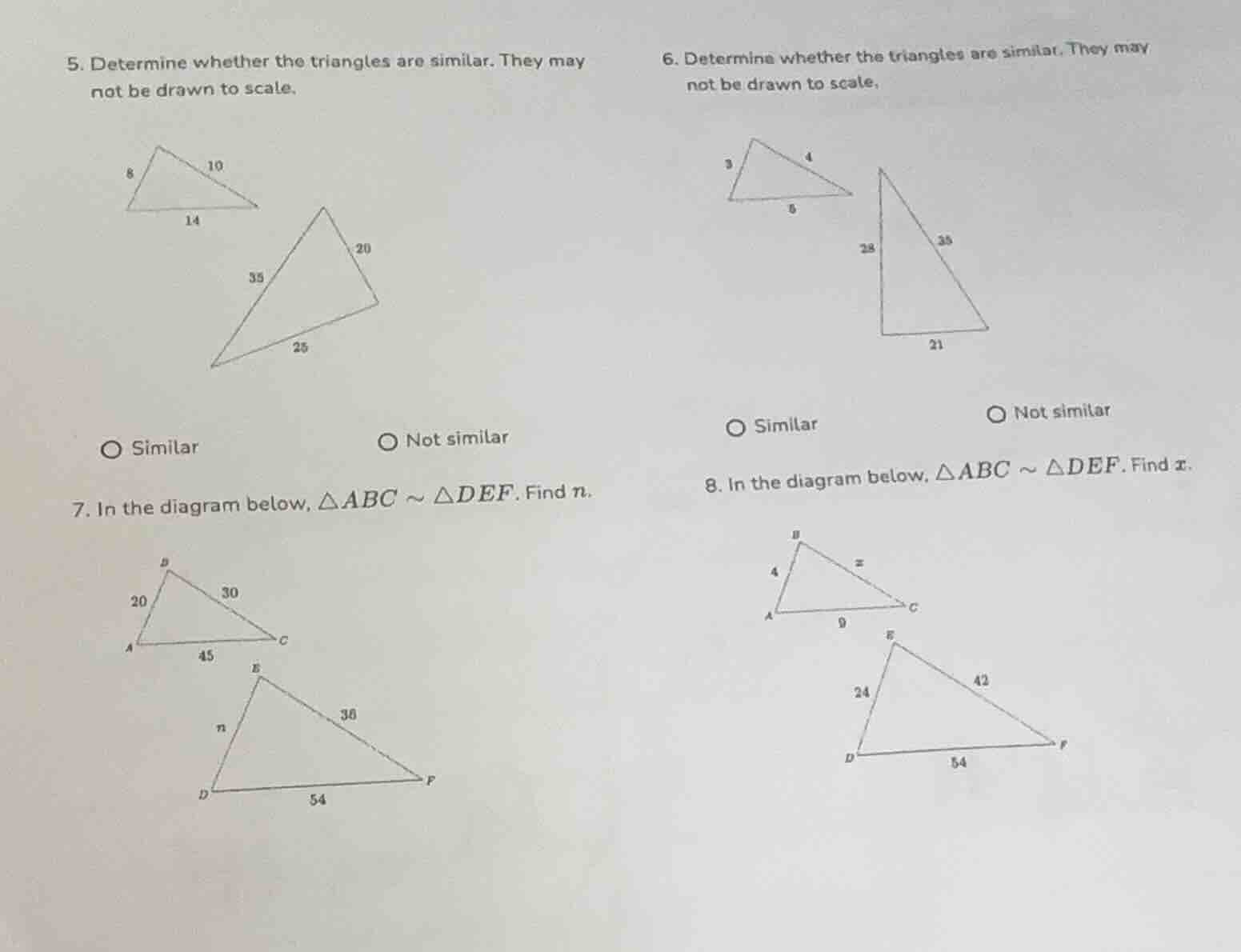 5. determine whether the triangles are similar. they may not be drawn t…