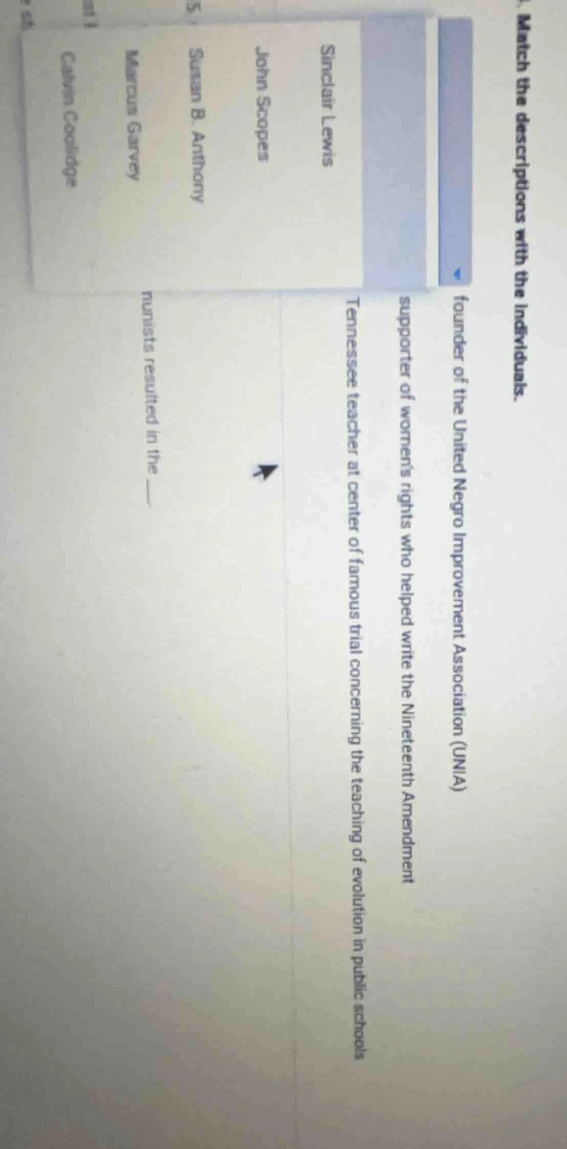 match the descriptions with the individuals. founder of the united negr…