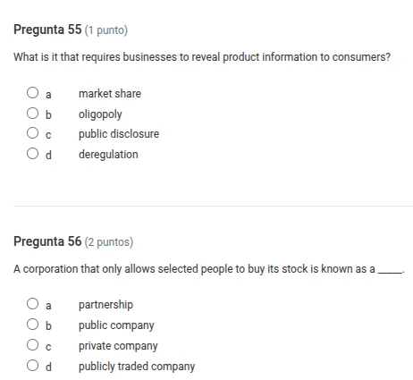 pregunta 55 (1 punto) what is it that requires businesses to reveal pro…