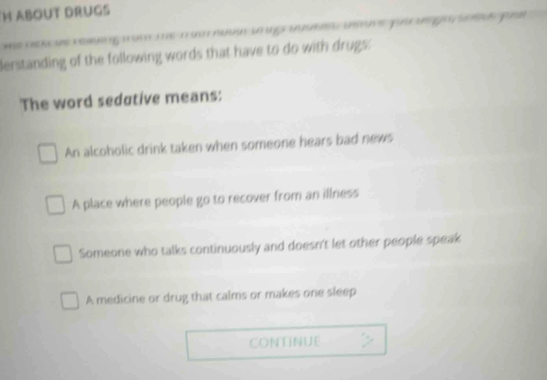 in about drugs lerstanding of the following words that have to do with …