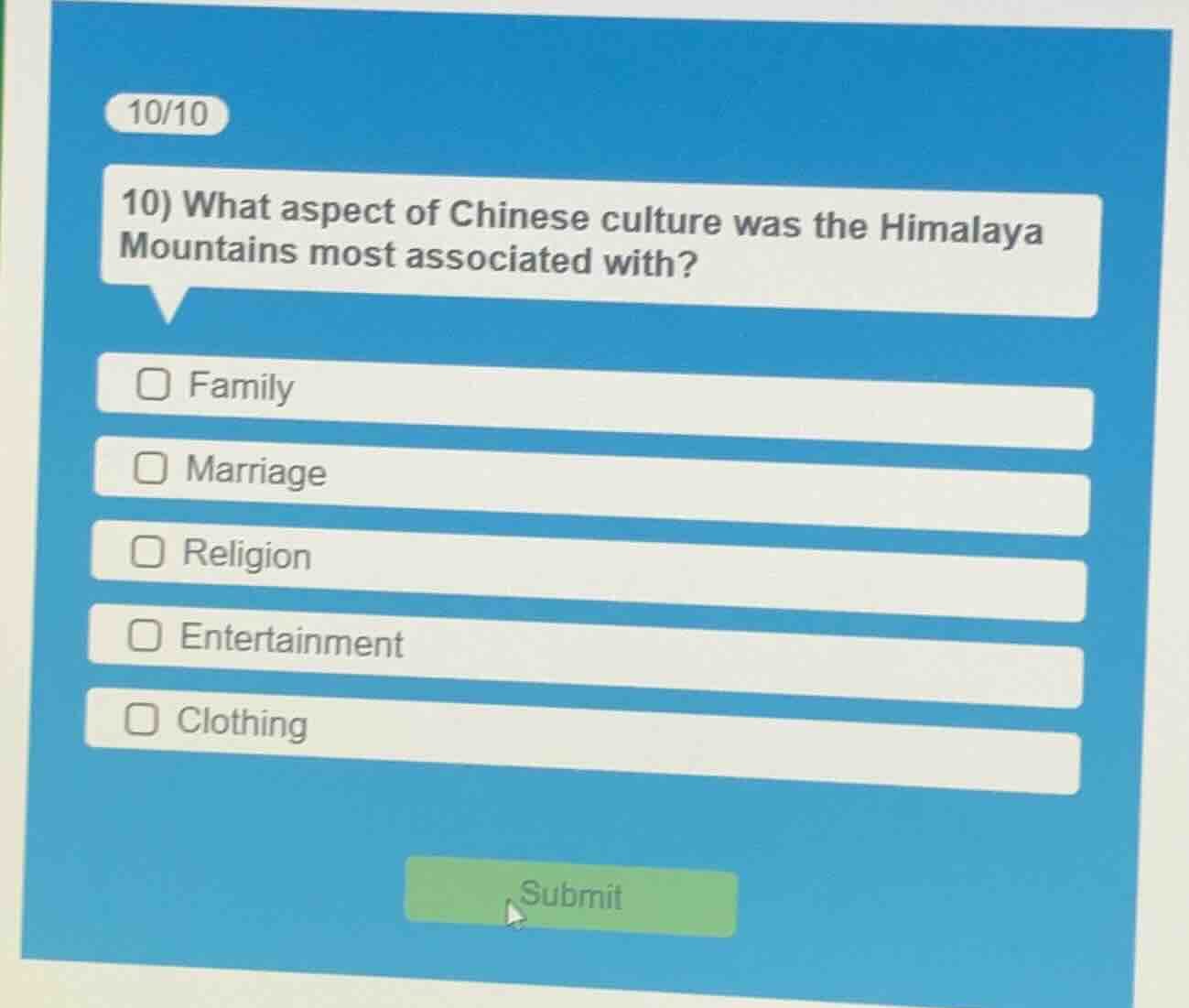 10) what aspect of chinese culture was the himalaya mountains most asso…