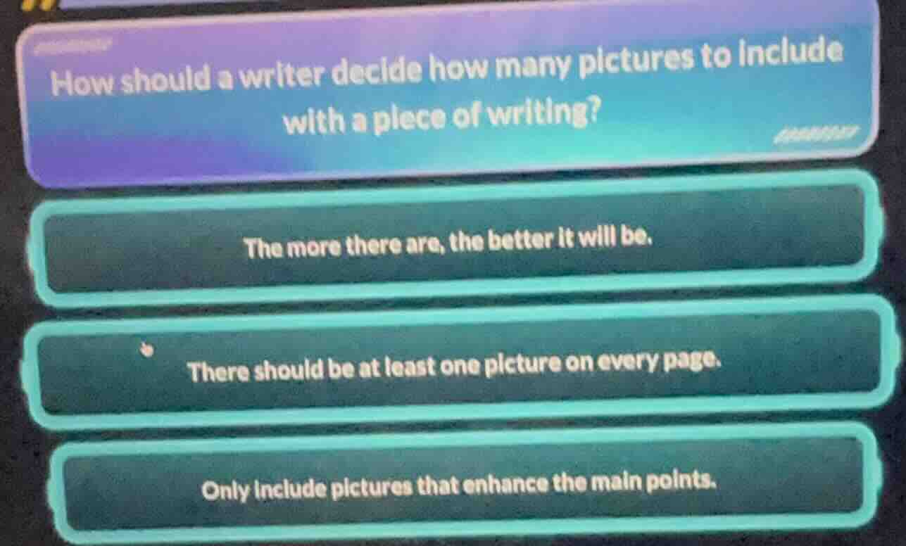 how should a writer decide how many pictures to include with a piece of…