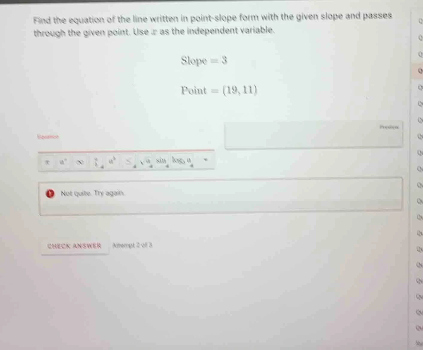 find the equation of the line written in point - slope form with the gi…