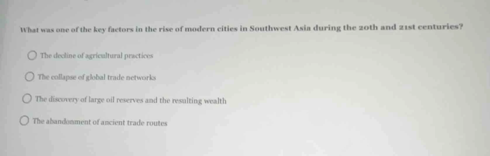 what was one of the key factors in the rise of modern cities in southwe…