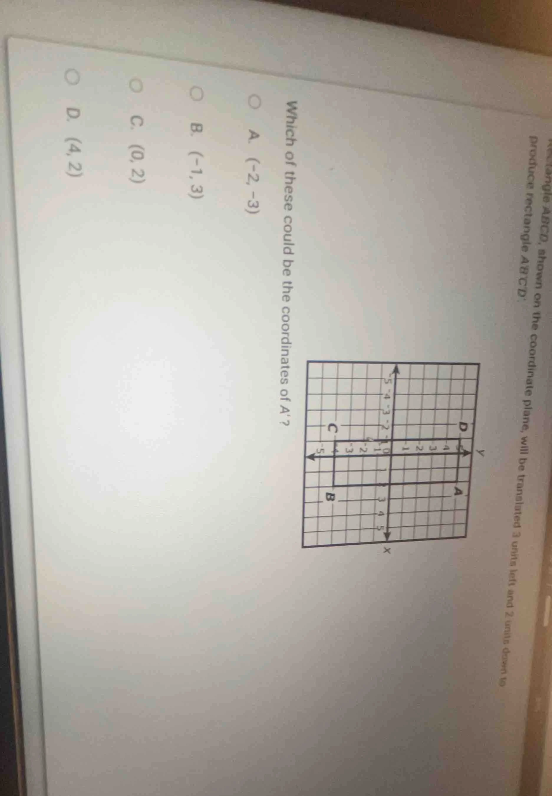 rectangle abcd, shown on the coordinate plane, will be translated 3 uni…