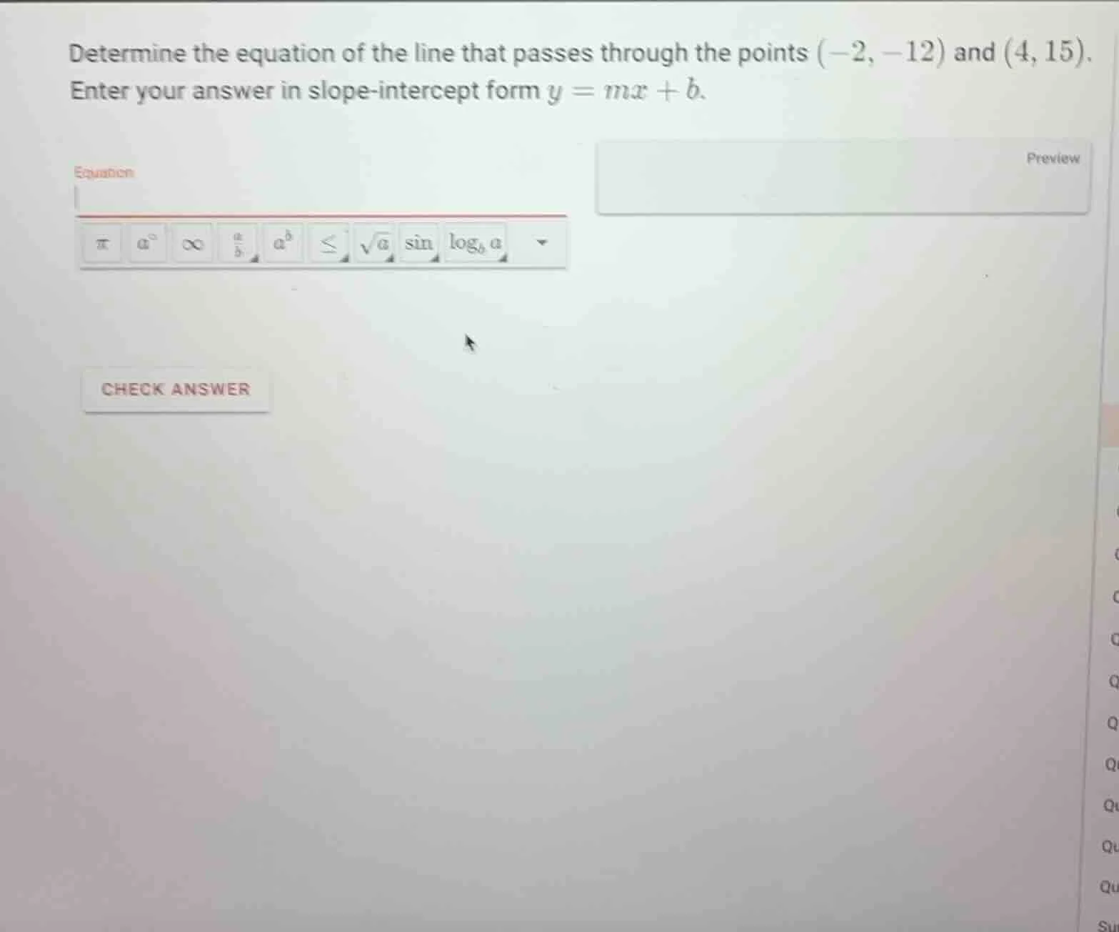 determine the equation of the line that passes through the points (-2, …