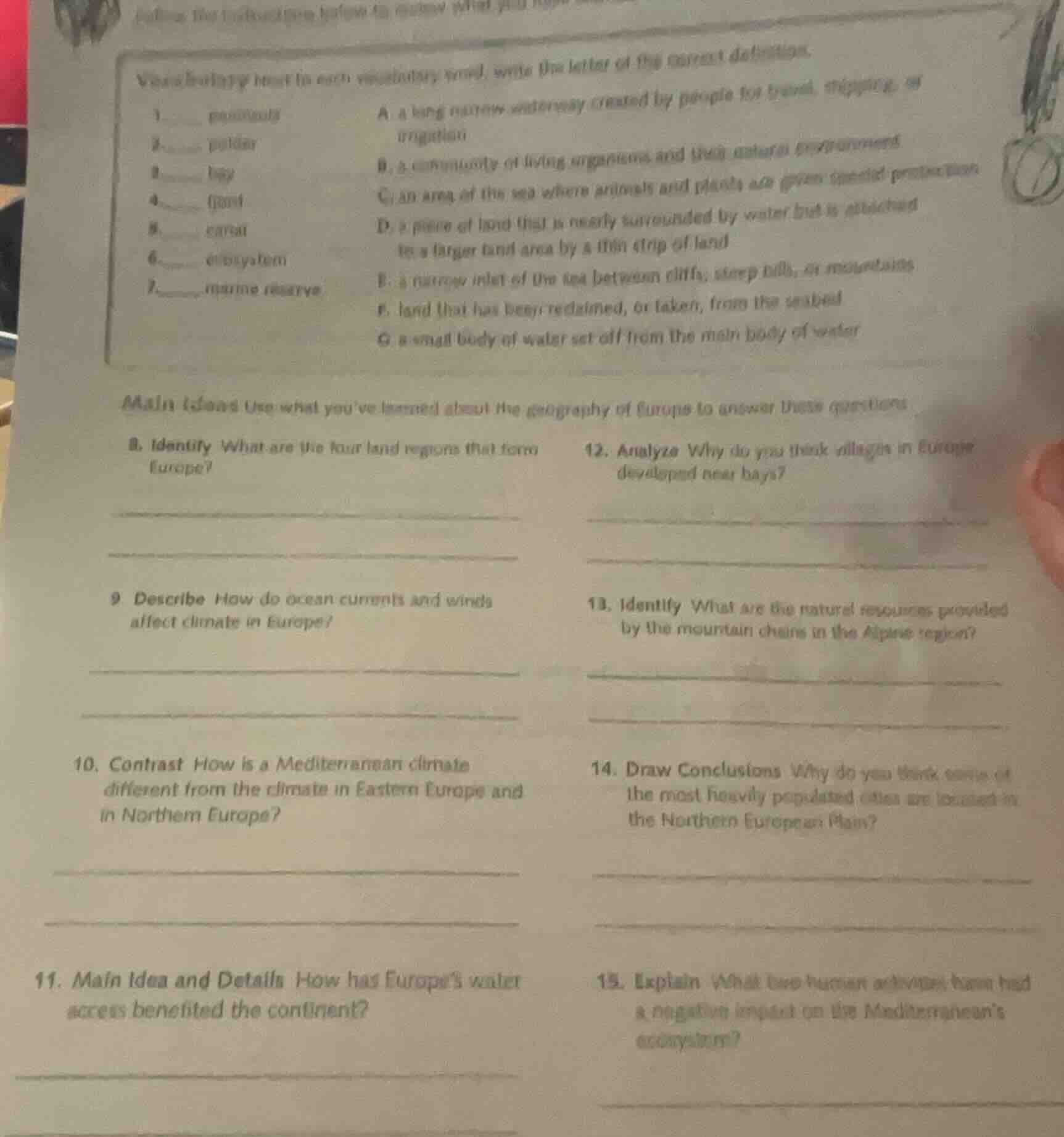 vocabulary: next to each vocabulary word, write the letter of the corre…