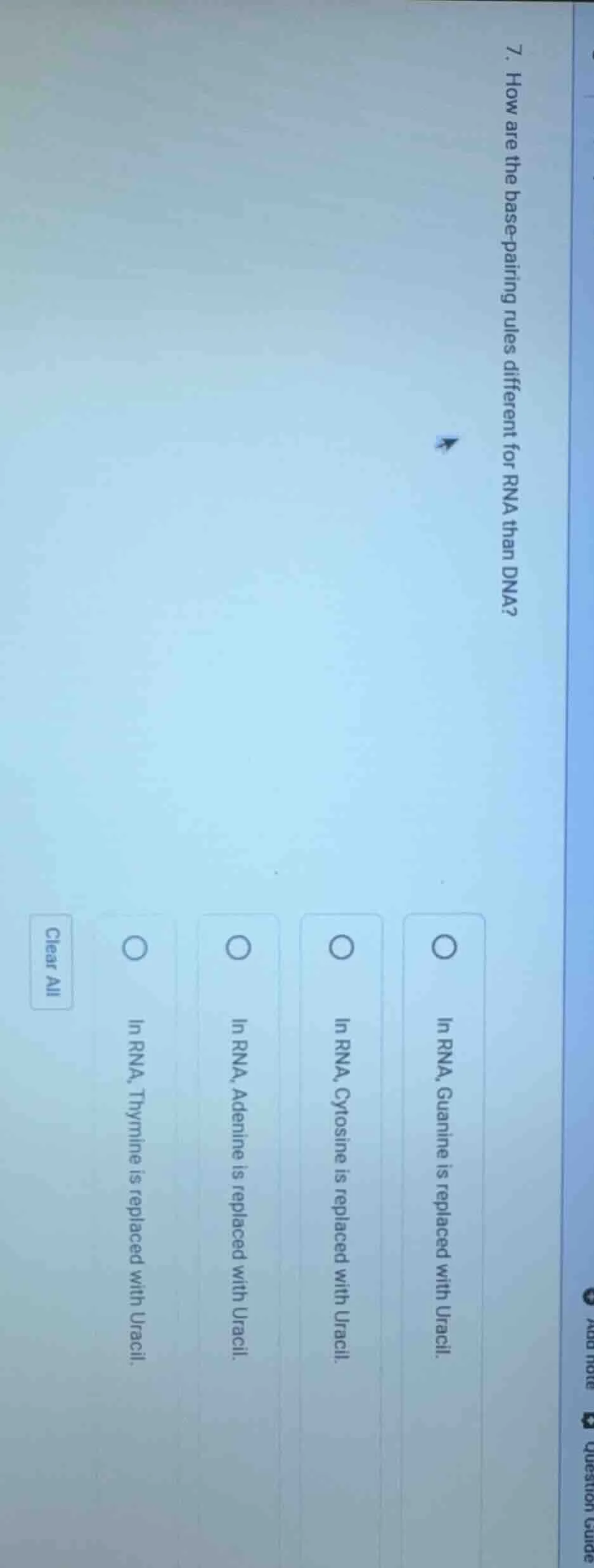 7. how are the base - pairing rules different for rna than dna? in rna,…