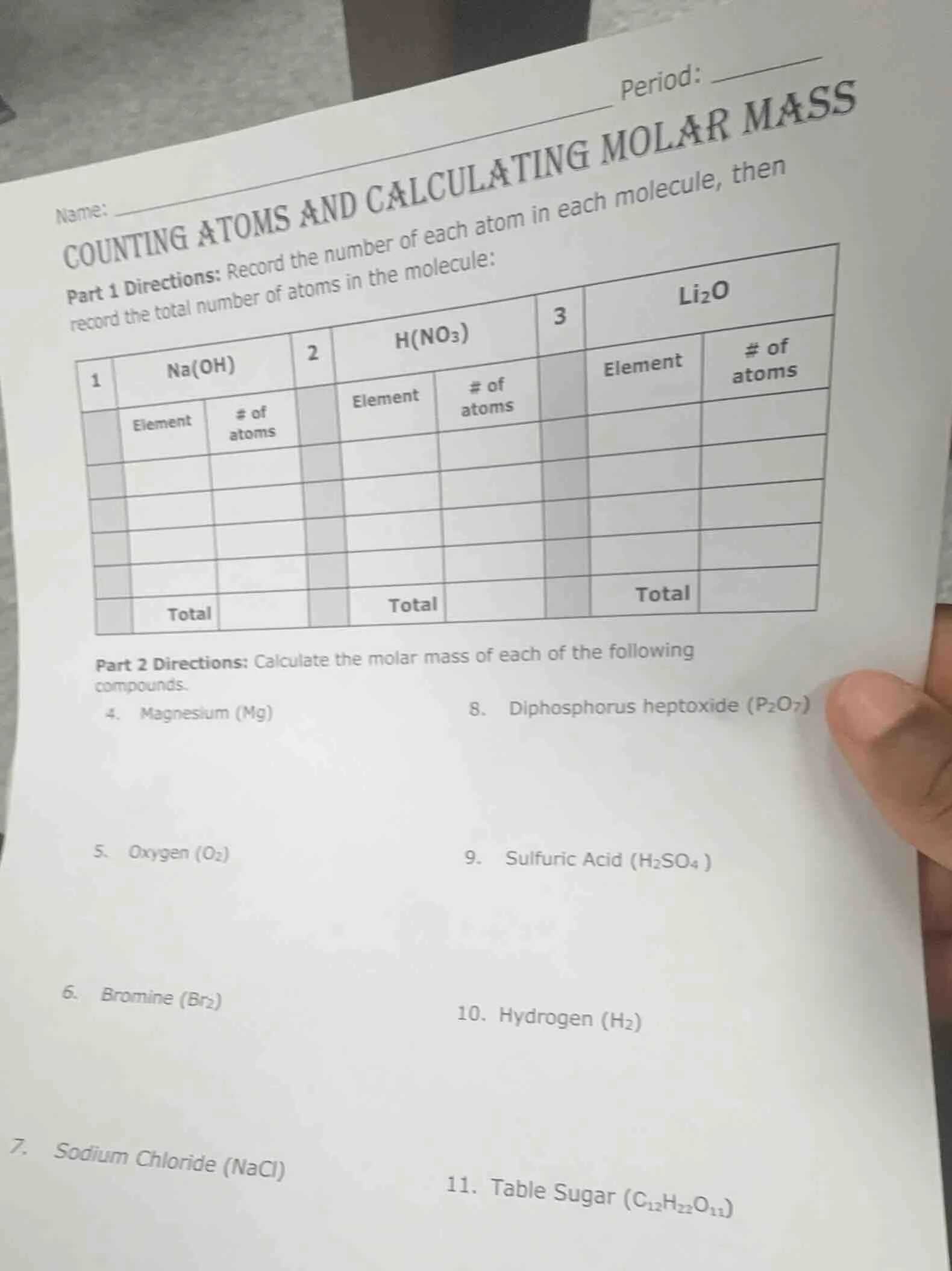 name: ______ period: ______ counting atoms and calculating molar mass p…