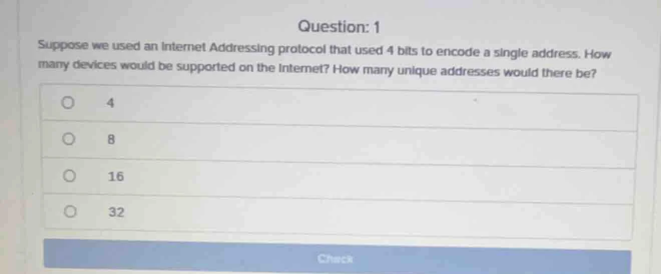 question: 1 suppose we used an internet addressing protocol that used 4…