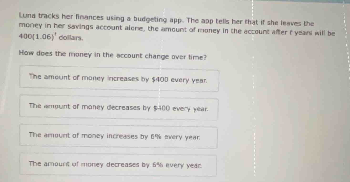 luna tracks her finances using a budgeting app. the app tells her that …
