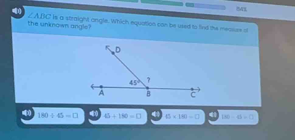 ∠abc is a straight angle. which equation can be used to find the measur…