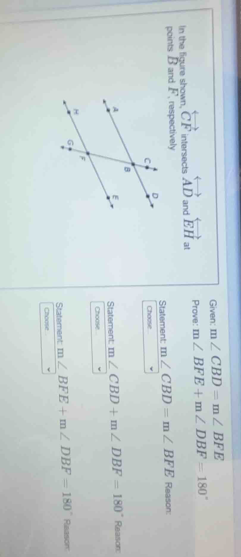 in the figure shown, $overleftrightarrow{cf}$ intersects $overleftright…