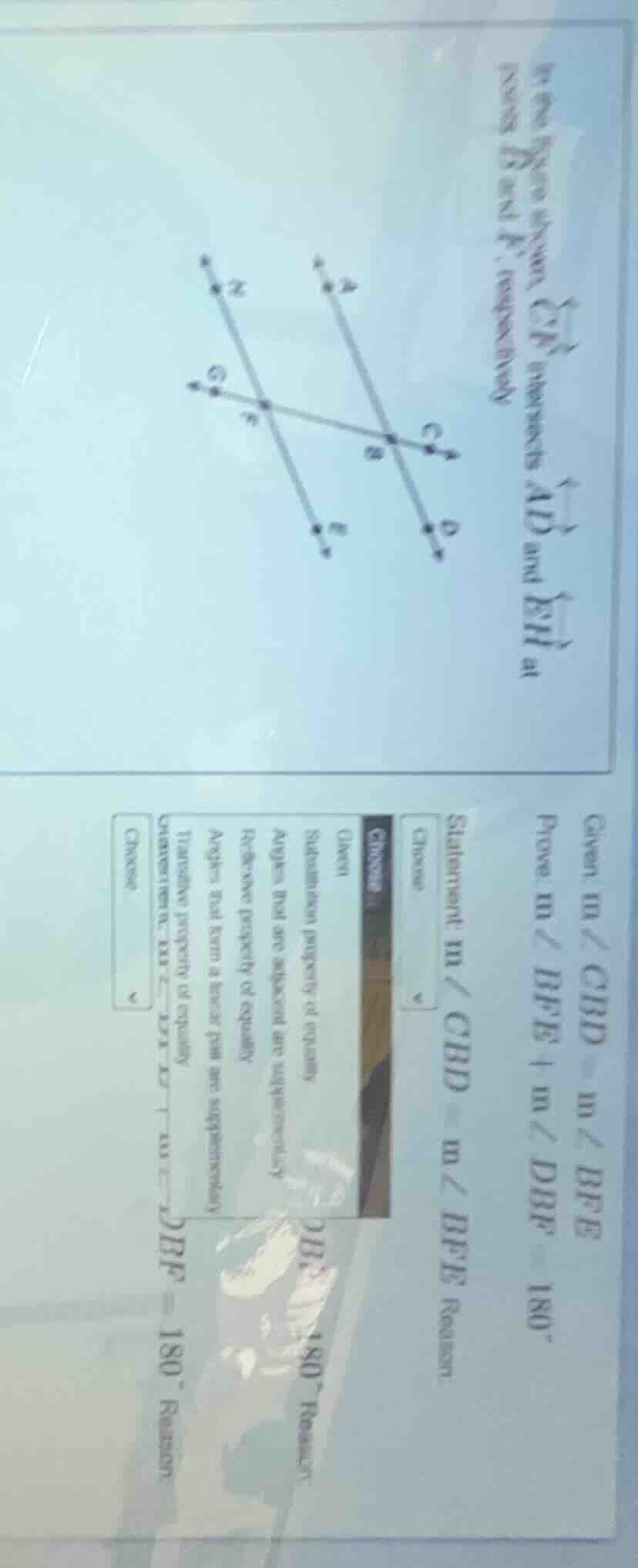 in the figure, \\( \\overleftrightarrow{ck} \\) intersects \\( \\overle…