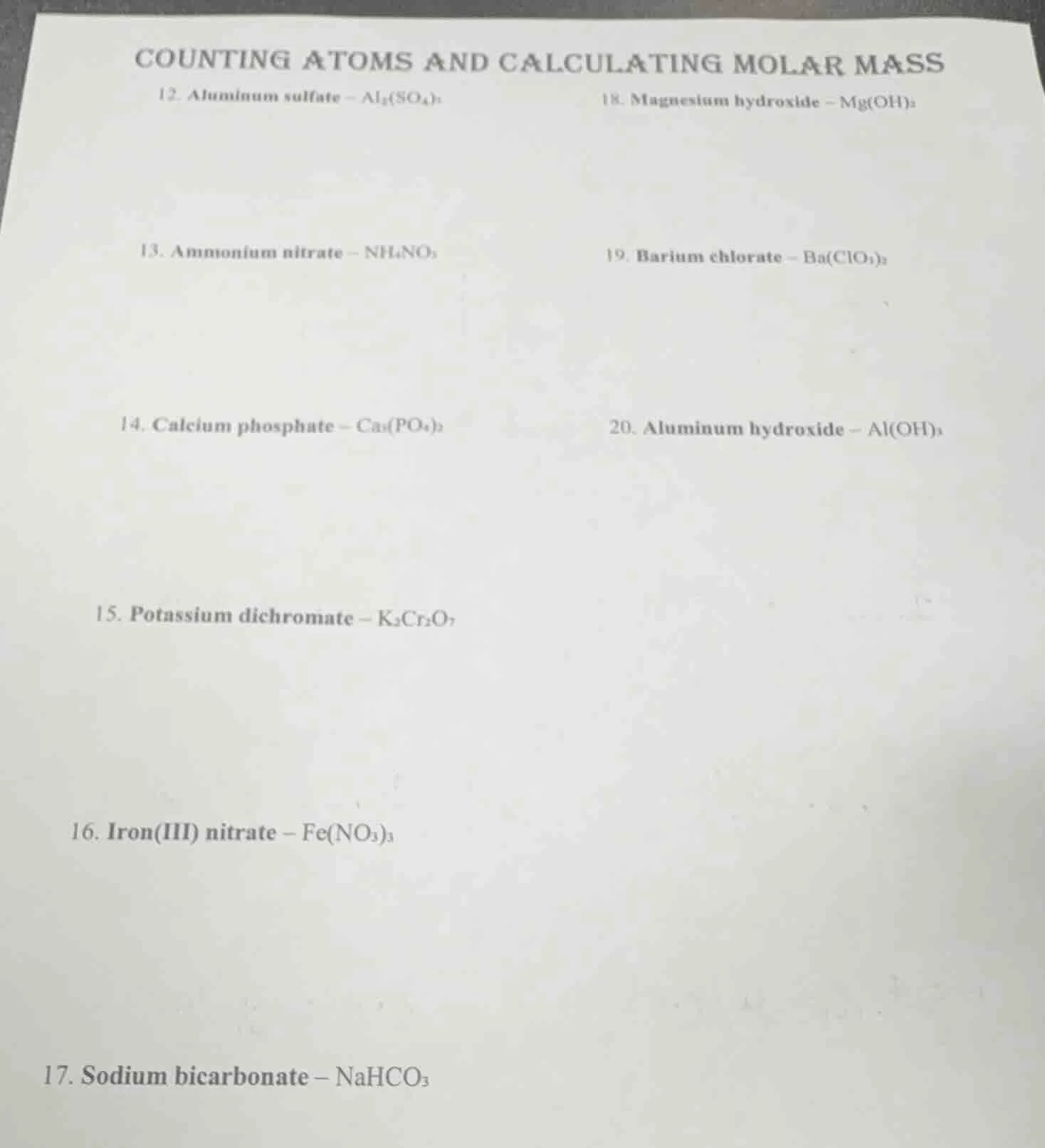 counting atoms and calculating molar mass 12. aluminum sulfate - al₂(so…