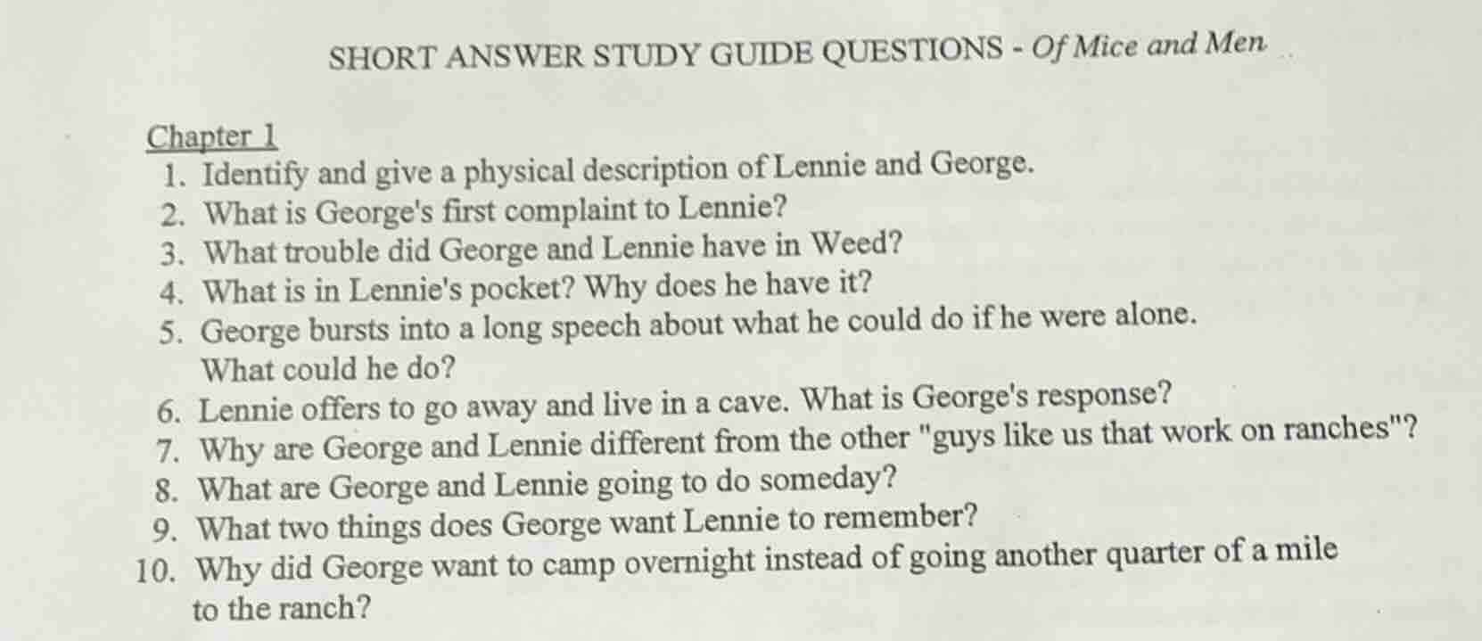 short answer study guide questions - of mice and men chapter 1 1. ident…