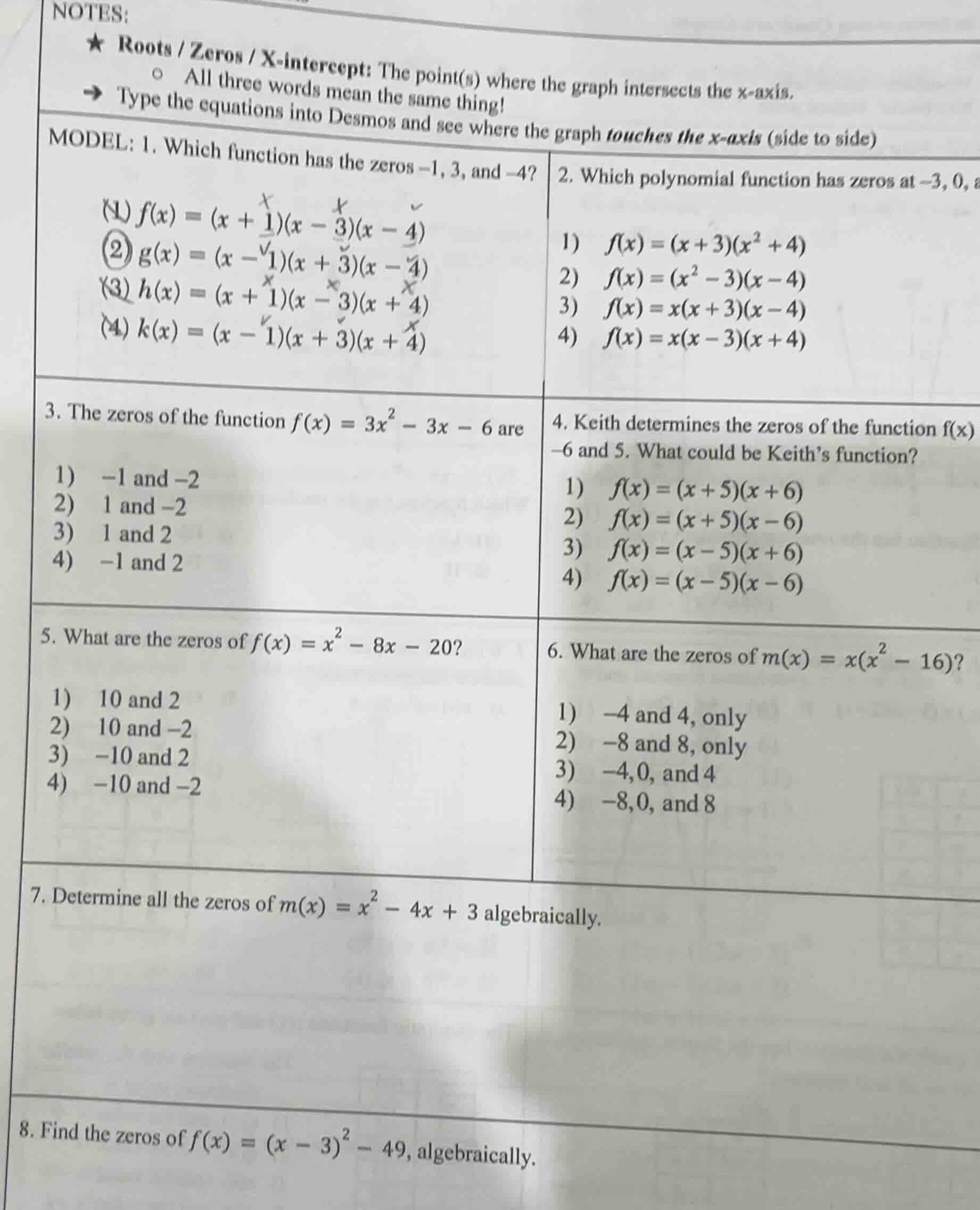 notes: ★ roots / zeros / x-intercept: the point(s) where the graph inte…