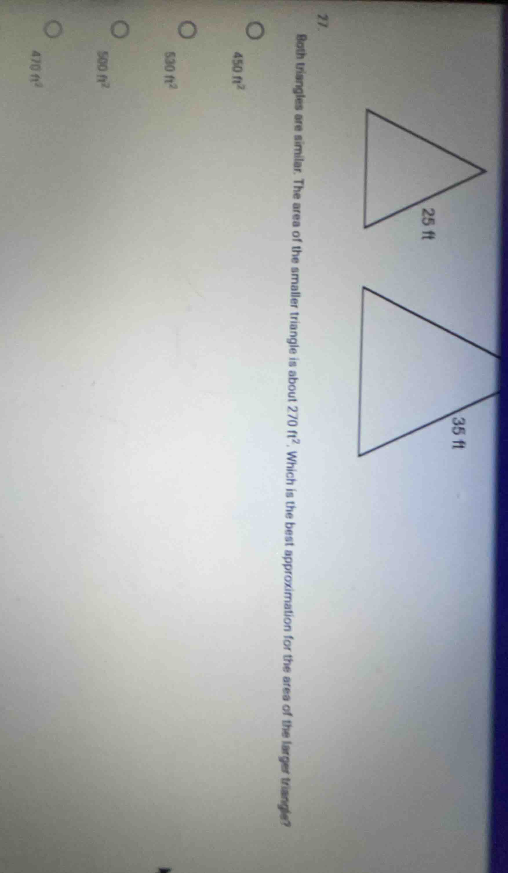 27. both triangles are similar. the area of the smaller triangle is abo…