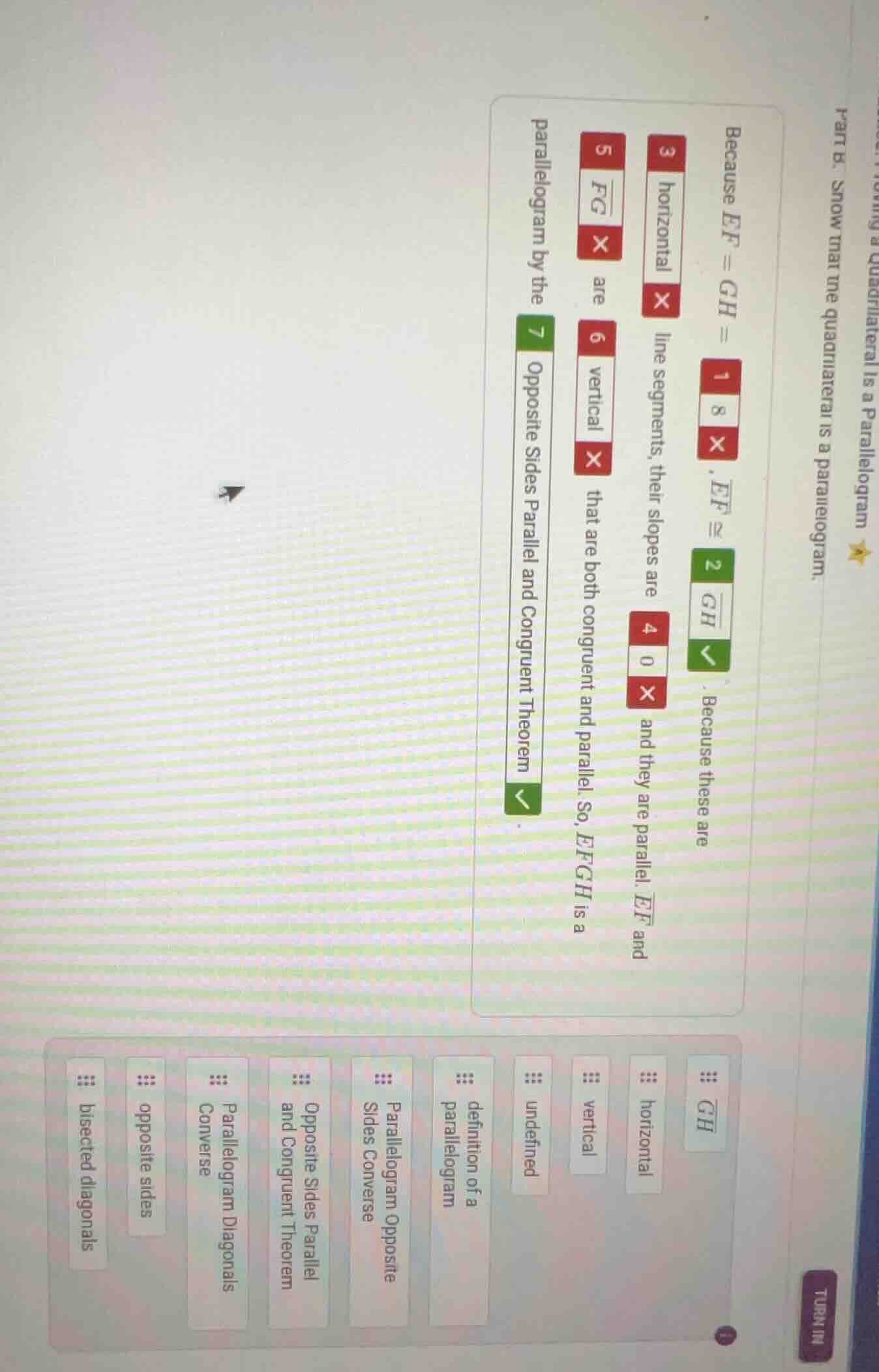 show that quadrilateral is a parallelogram. because ef = gh = 1 8, \\ov…