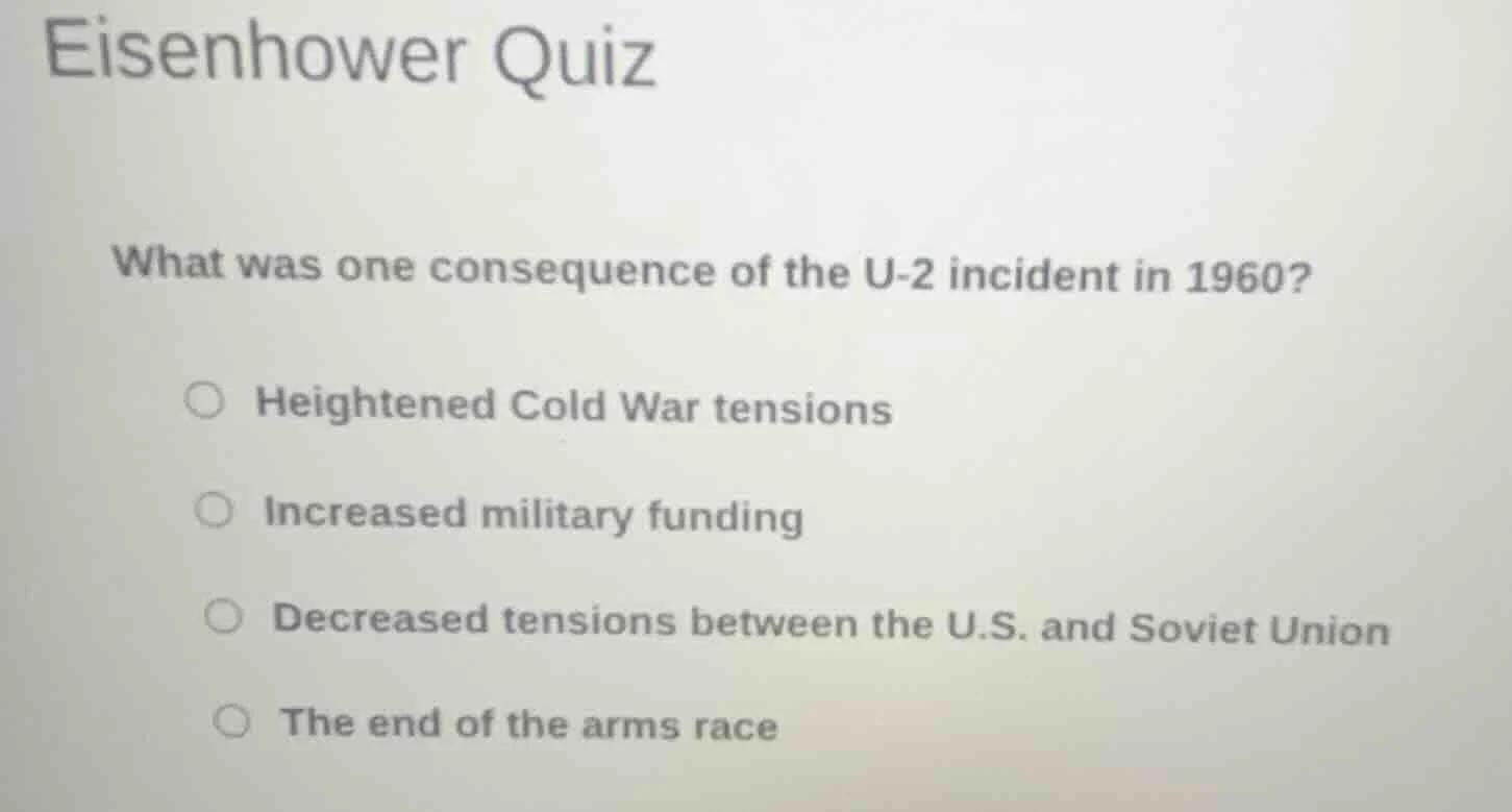eisenhower quiz what was one consequence of the u-2 incident in 1960? ○…