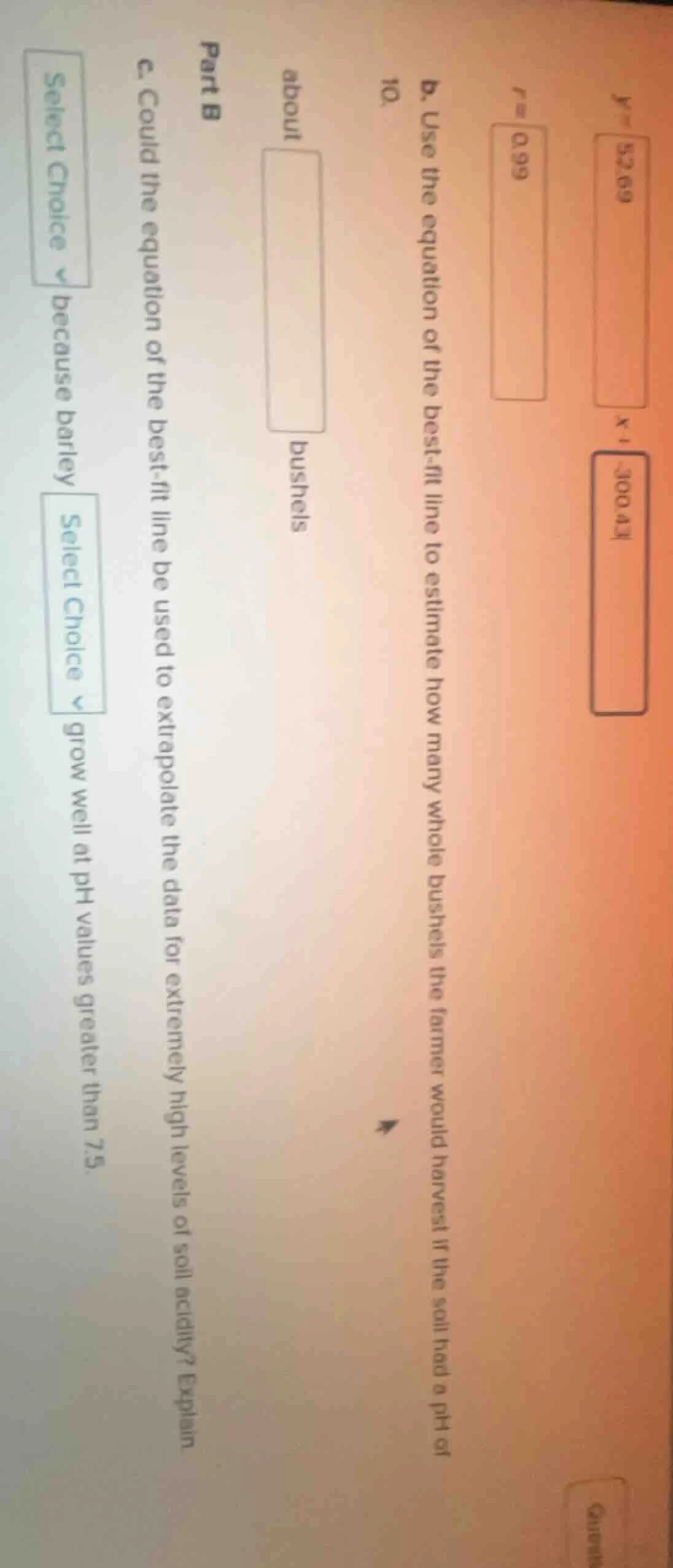 y = 52.69\ x1 - 100.41\ r = 0.99\ 10.\ b. use the equation of the best …