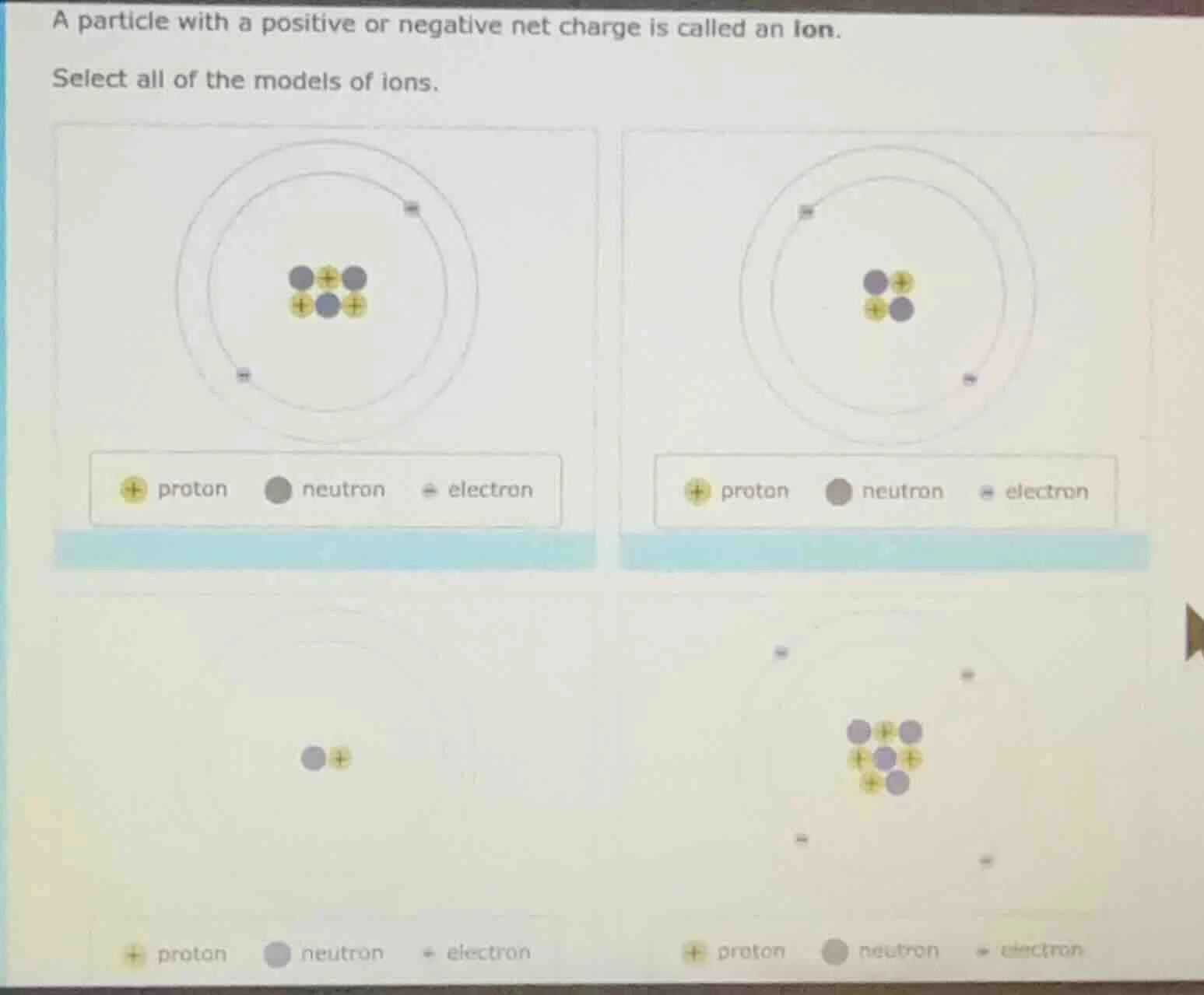 a particle with a positive or negative net charge is called an ion. sel…