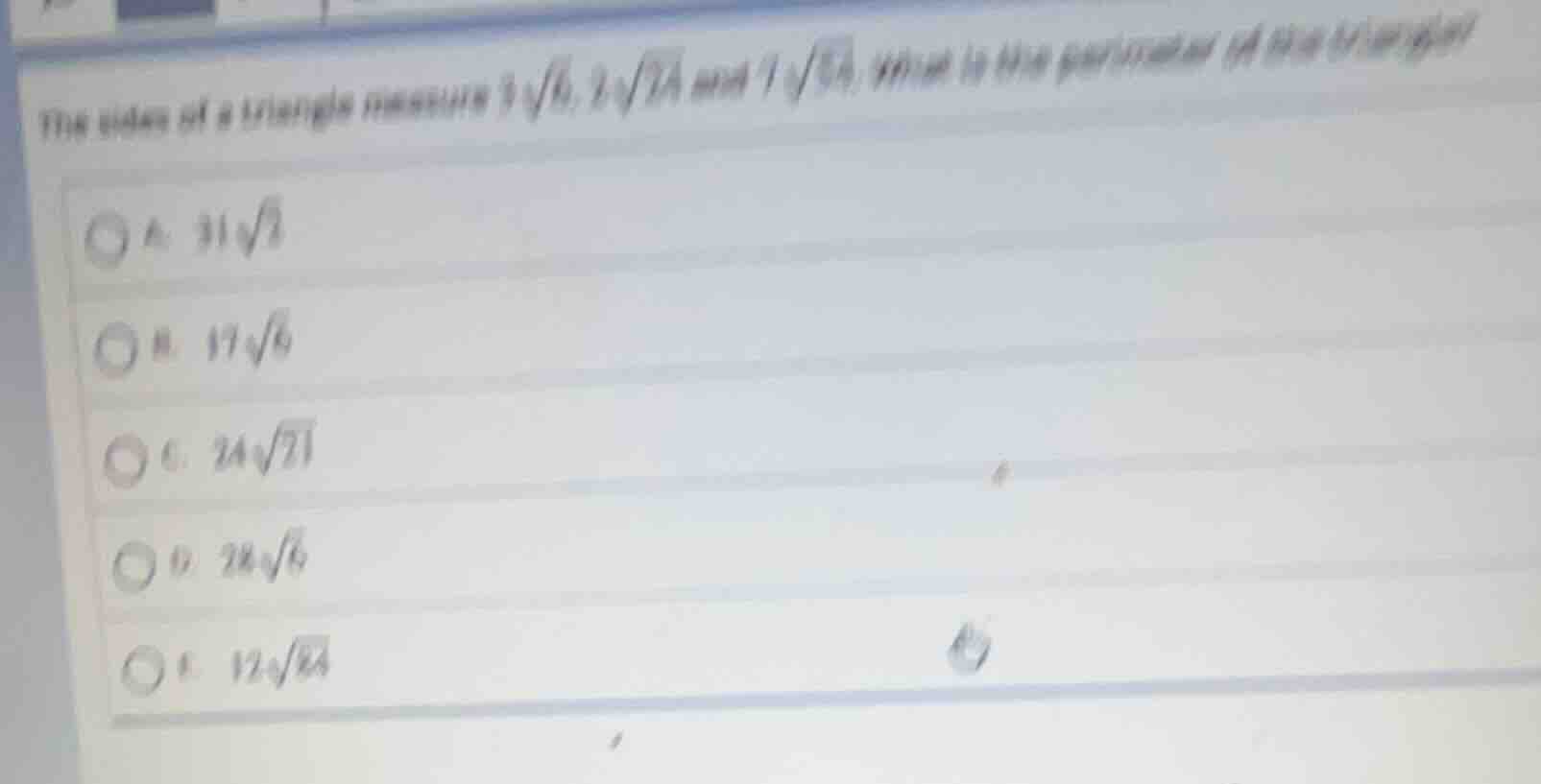 the sides of a triangle measure $3\\sqrt{6}$, $2\\sqrt{24}$ and $7\\sqr…