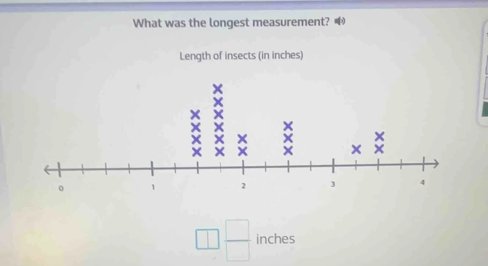 what was the longest measurement? length of insects (in inches) a line …