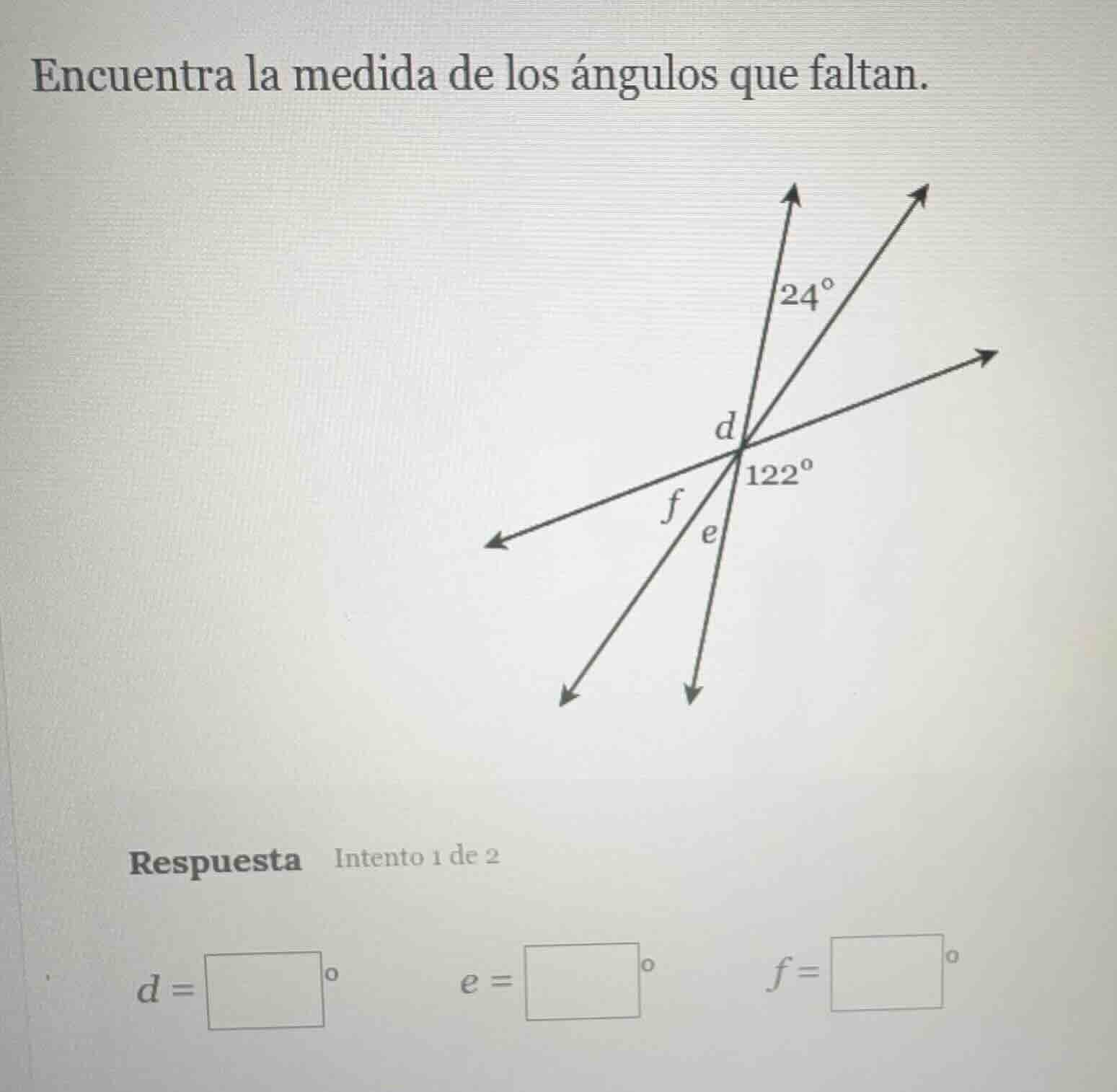 encuentra la medida de los ángulos que faltan. diagram of intersecting …