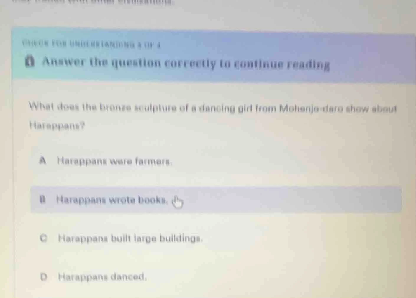 check for understanding & try a answer the question correctly to contin…