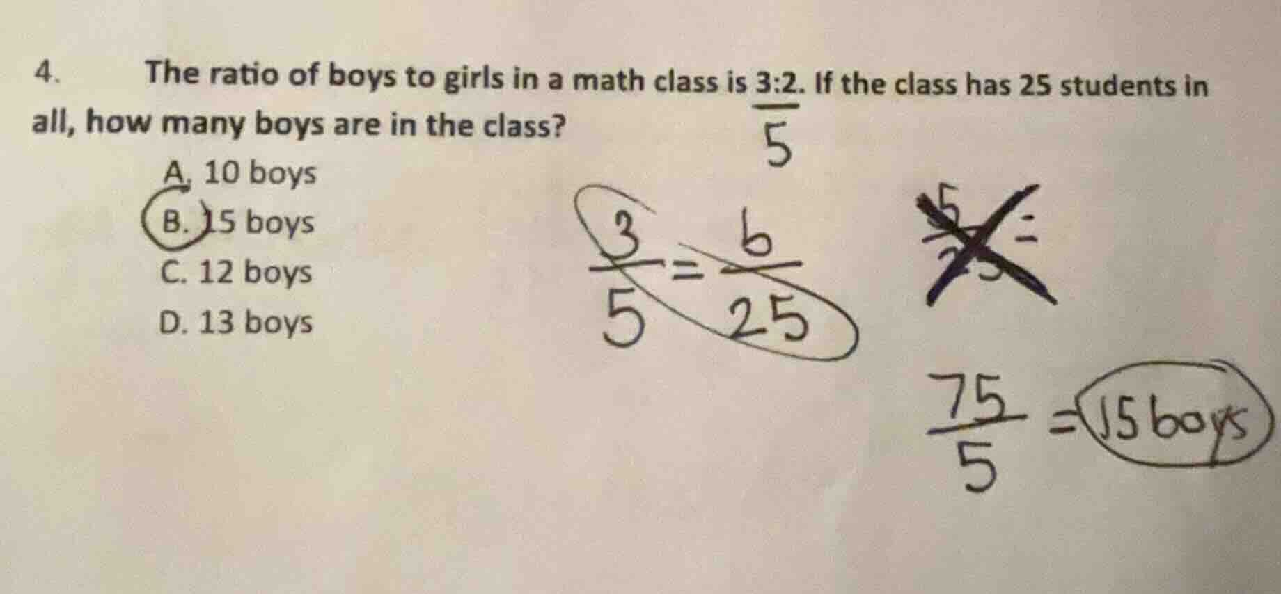 4. the ratio of boys to girls in a math class is 3:2. if the class has …