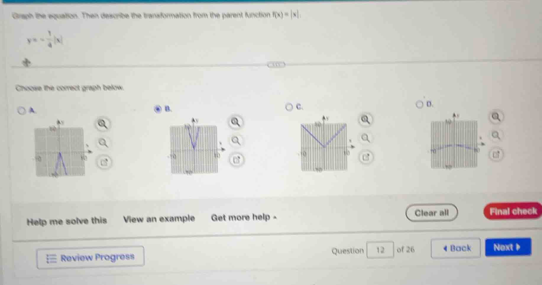 graph the equation. then describe the transformation from the parent fu…