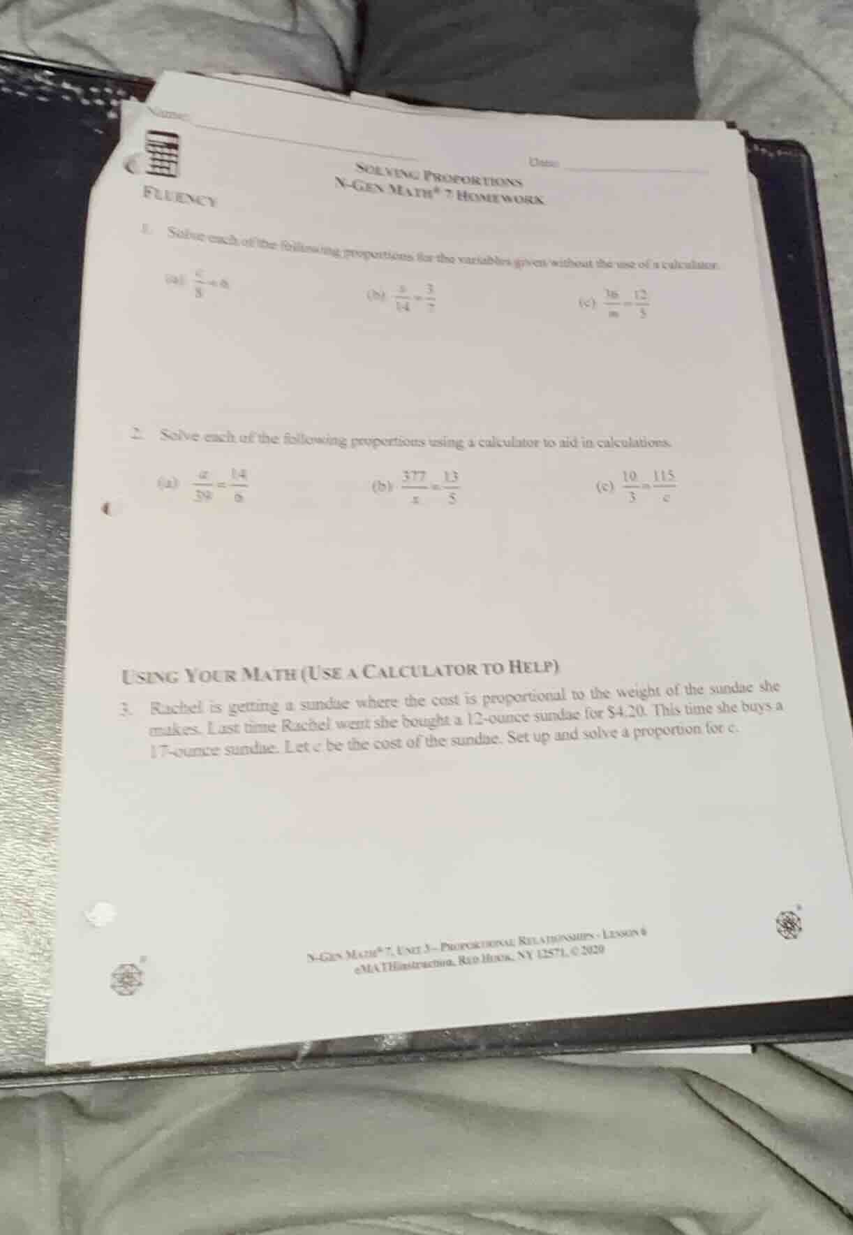 name date solving proportions n - gen math® 7 homework fluency 1. solve…