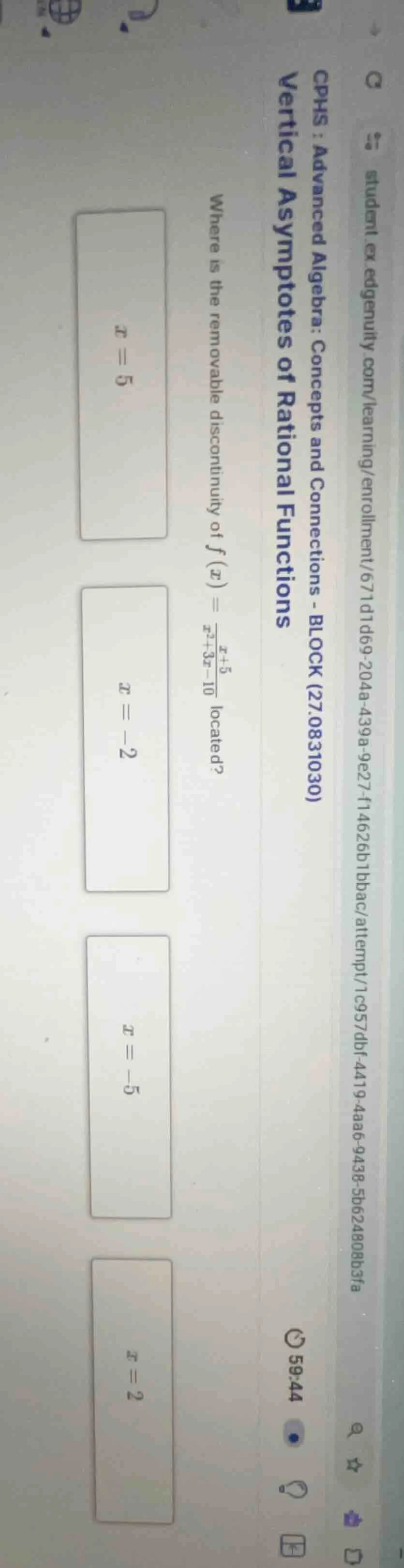 vertical asymptotes of rational functions where is the removable discon…