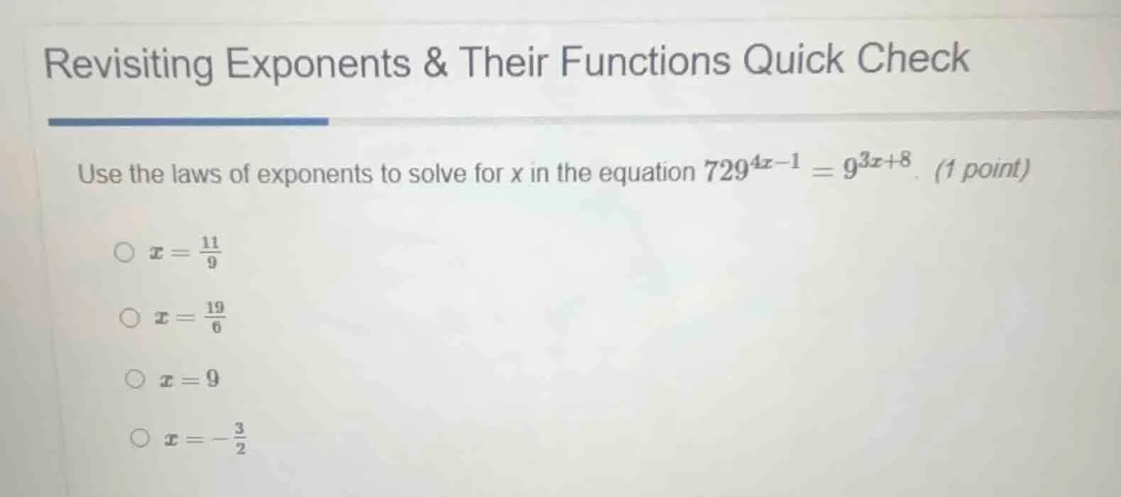 revisiting exponents & their functions quick check use the laws of expo…
