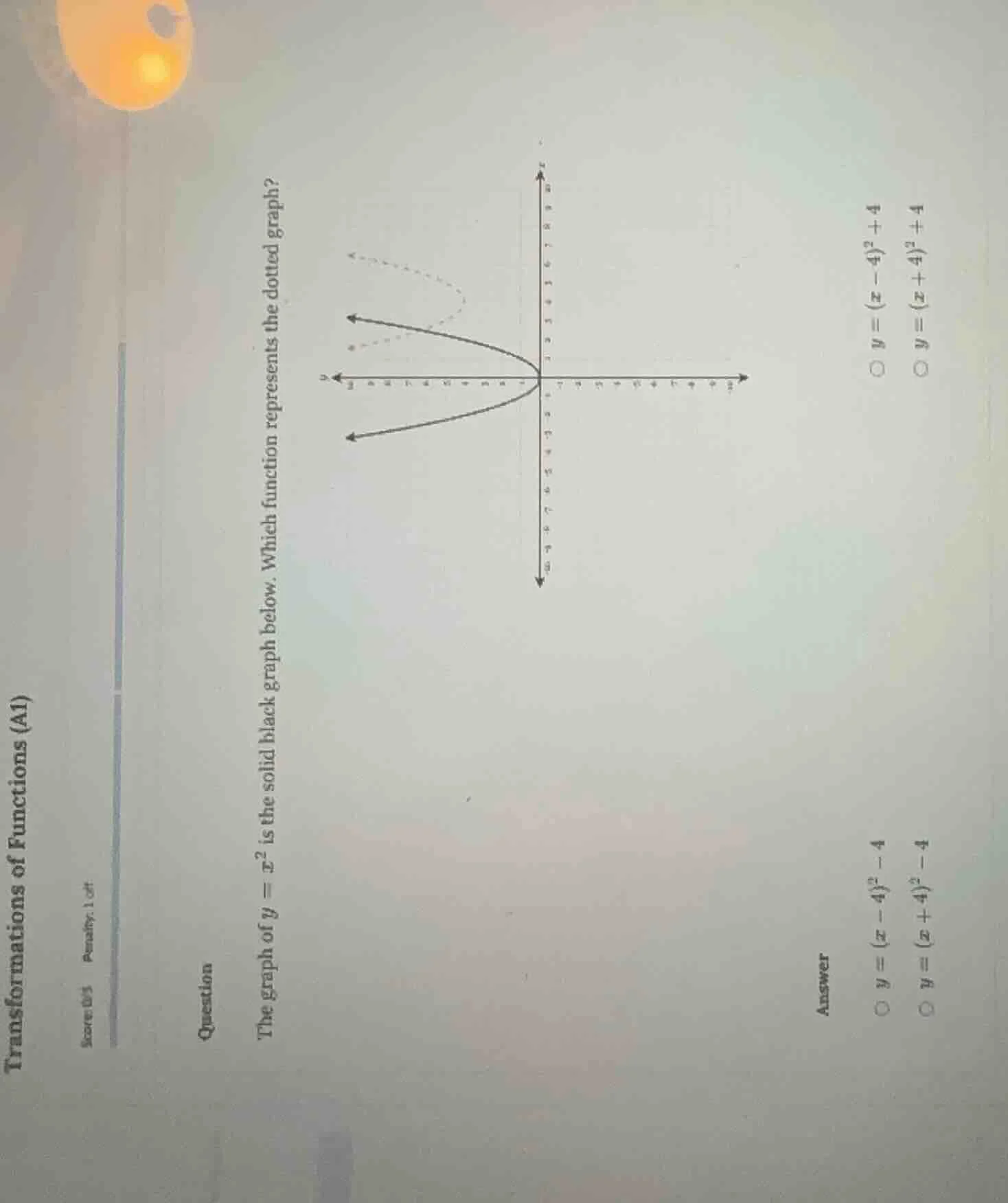transformations of functions score 0.5 penalty: 1 off question the grap…