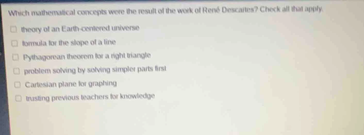 which mathematical concepts were the result of the work of rené descart…