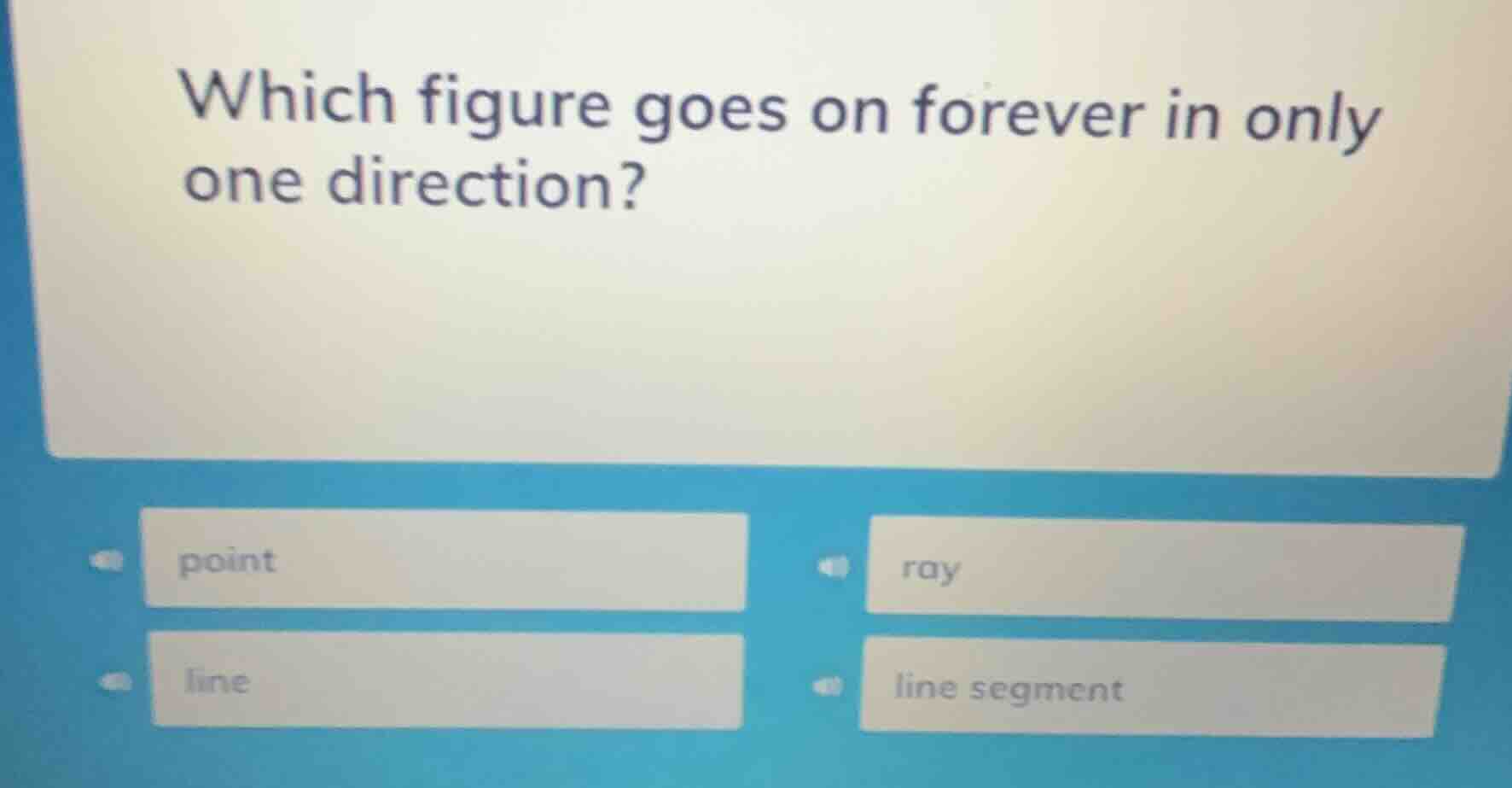 which figure goes on forever in only one direction? point ray line line…