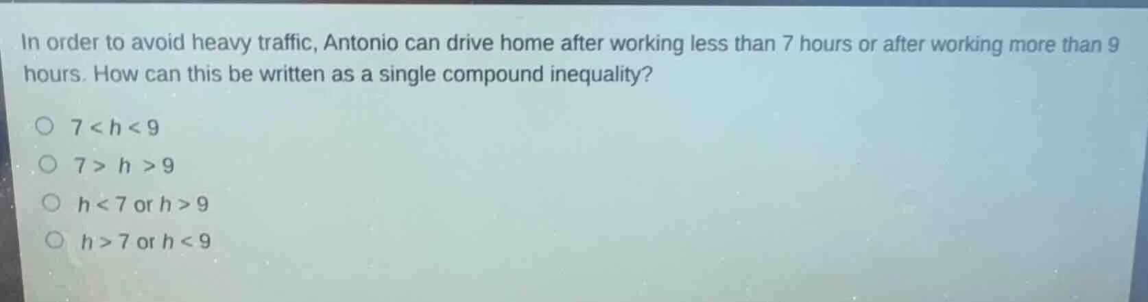 in order to avoid heavy traffic, antonio can drive home after working l…