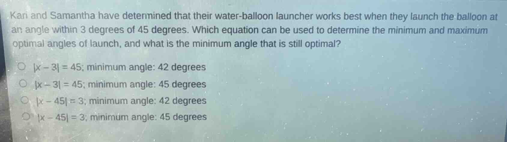 kari and samantha have determined that their water - balloon launcher w…