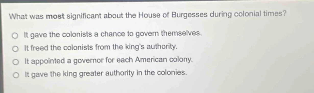 what was most significant about the house of burgesses during colonial …